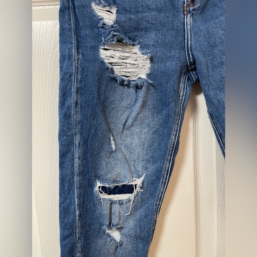 KanCan Medium Wash Distressed Crop Raw Hem Button Front Skinny Jeans Size 15/31 - Picture 4 of 12
